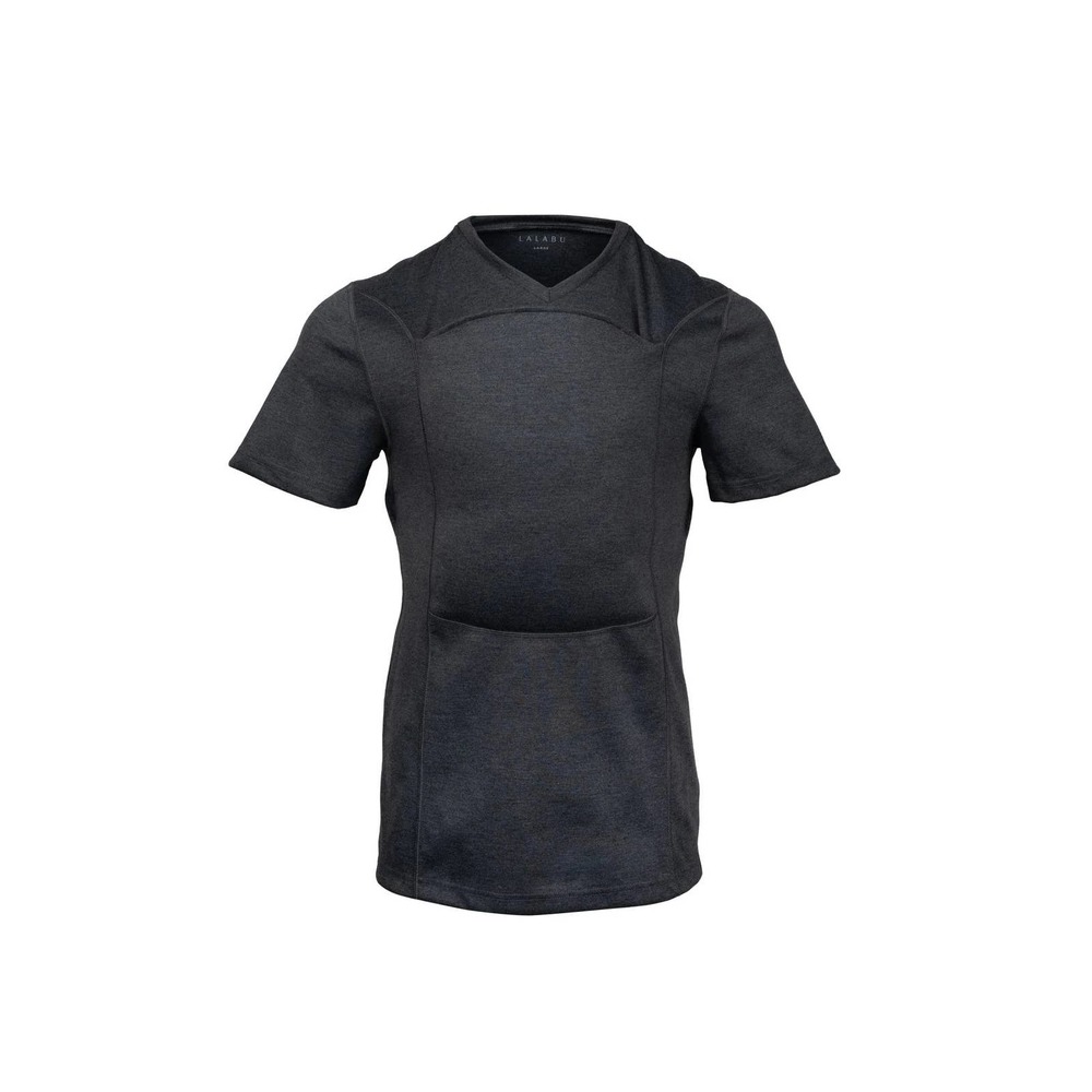 Men's Short Sleeve V-Neck Tee with Newborn Pocket in Charcoal
